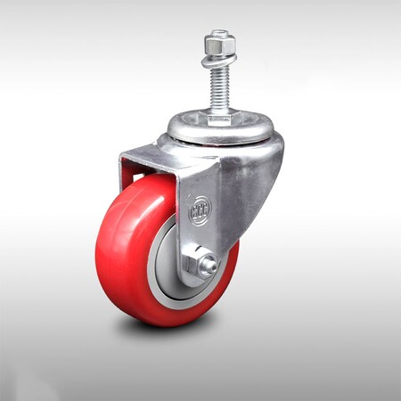 Service Caster 3.5 Inch SS Red Polyurethane Wheel Swivel 3/8 Inch Threaded Stem Caster SCC SCC-SSTS20S3514-PPUB-RED-381615